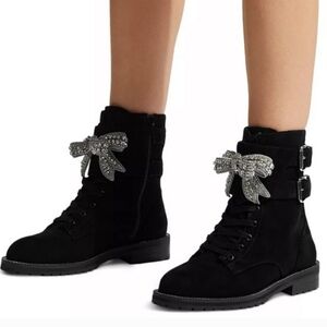 Kurt Geiger LondonSutton Buckle Crystal Bow Suede Combat Bootie